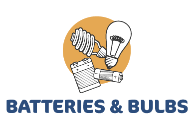 Yellow background with bulbs and batteries to be recycled in Durham, Raleigh, Chapel Hill, Cary, Apex in Central North Carolina