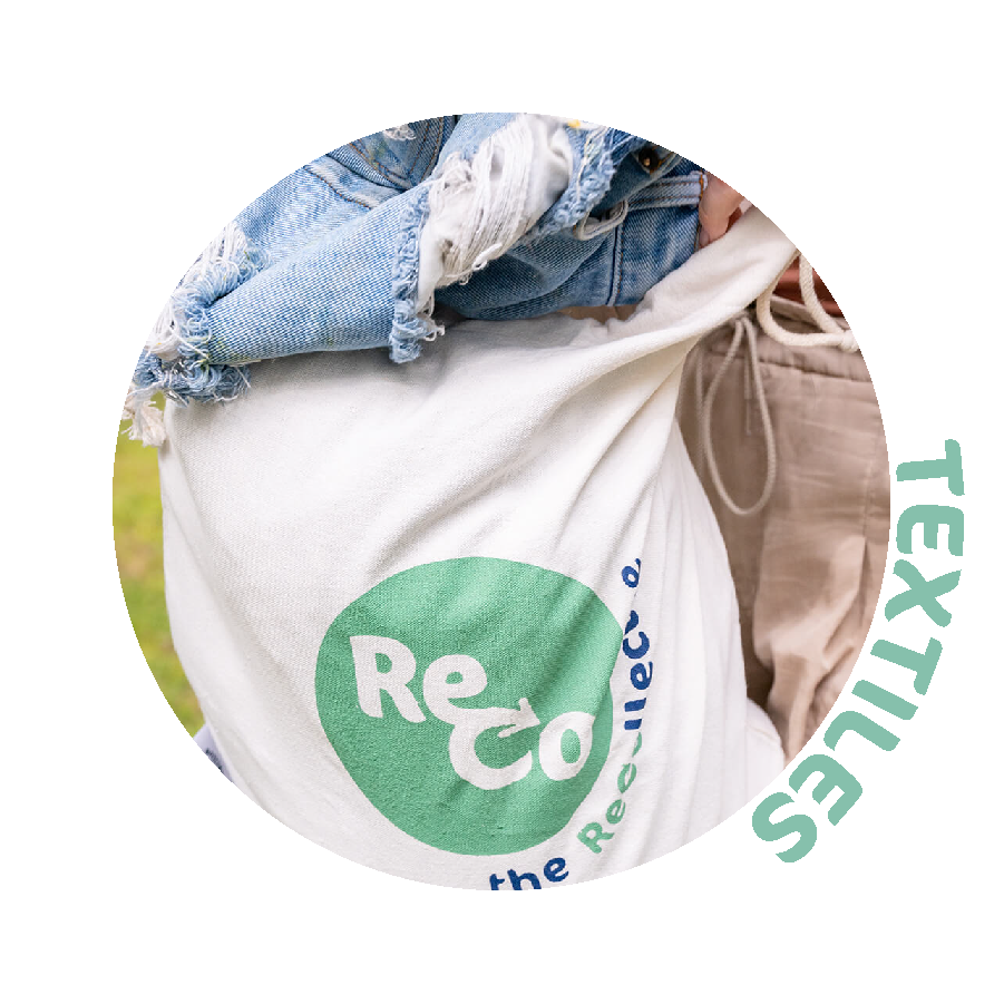 Green Background with t-shirt and socks to be recycled in Durham, Raleigh, Chapel Hill, Cary, Apex in Central North Carolina