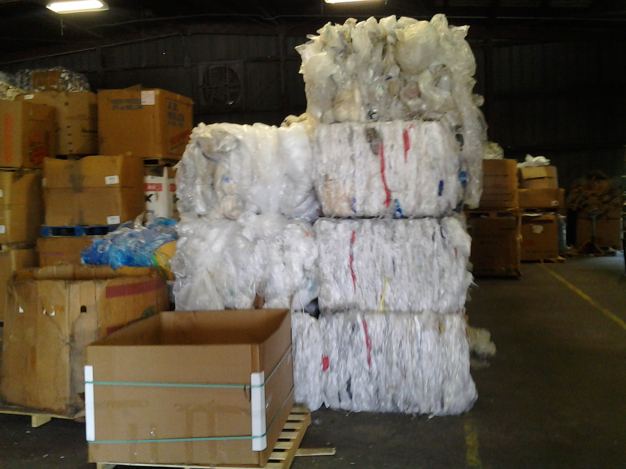 bales of plastic bags to be recycled