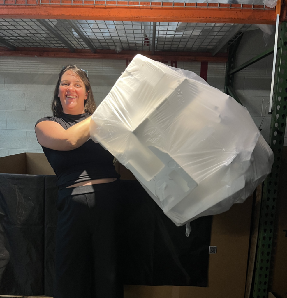 Clear 55-gallon Styrofoam collection bag used for larger amounts