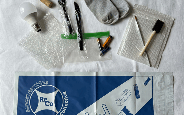 Almost Anything Bag with examples of accepted hard-to-recycle materials